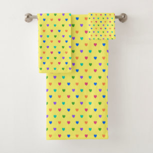 Rainbow-Polka-Herzen auf Gelb Badhandtuch Set