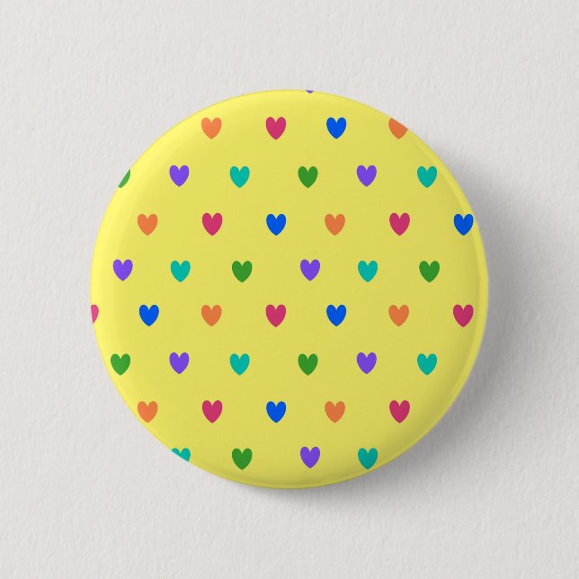 Rainbow-Polka-Herzen auf Gelb Button (Vorderseite)