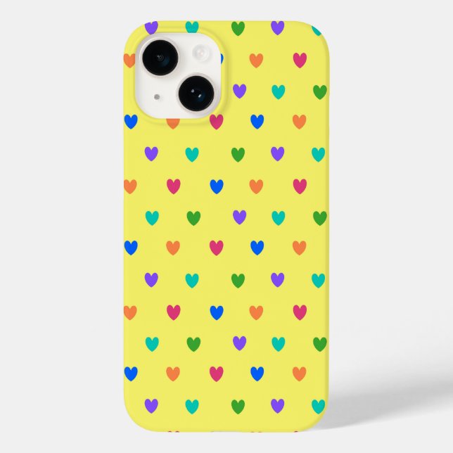 Rainbow-Polka-Herzen auf Gelb Case-Mate iPhone 14 Hülle (Rückseite)
