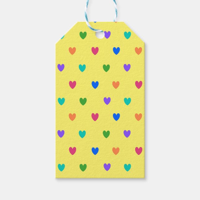 Rainbow-Polka-Herzen auf Gelb Geschenkanhänger (Vorderseite)