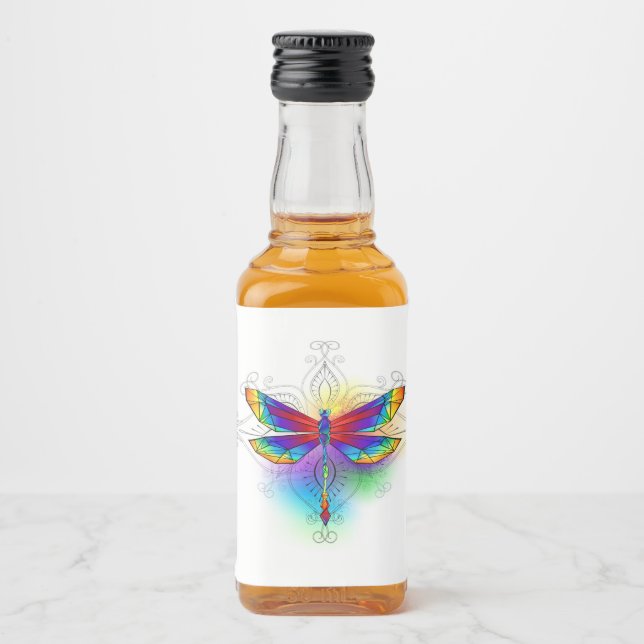 Rainbow Polygonal Dragonfly Alkoholflaschenetikett (Vorderseite)