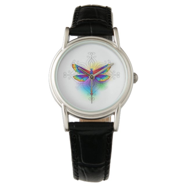 Rainbow Polygonal Dragonfly Armbanduhr (Vorderseite)