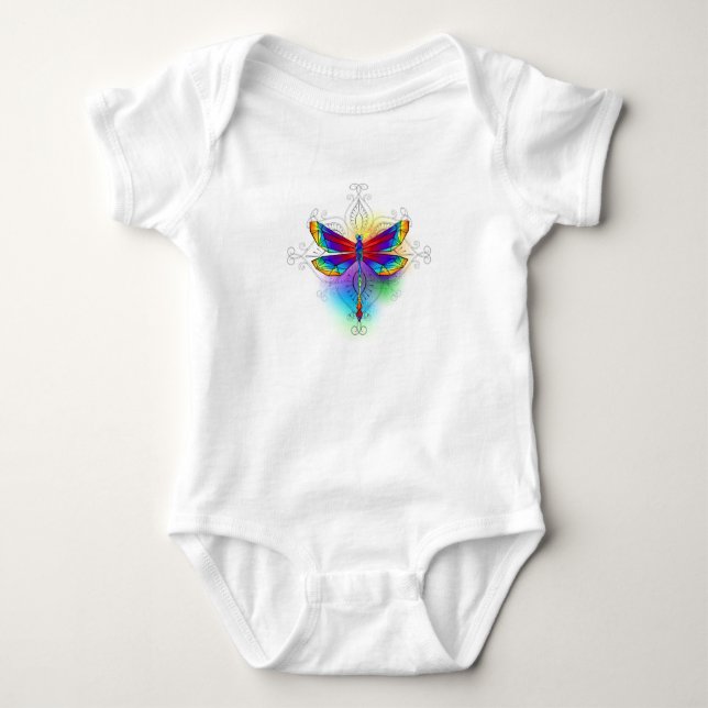 Rainbow Polygonal Dragonfly Baby Strampler (Vorderseite)