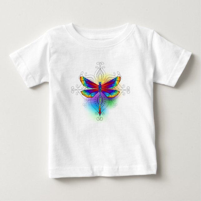 Rainbow Polygonal Dragonfly Baby T-shirt (Vorderseite)