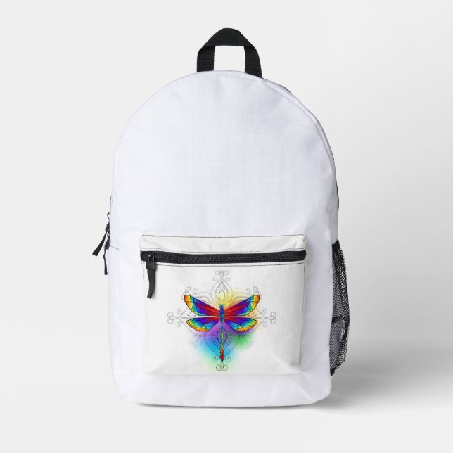 Rainbow Polygonal Dragonfly Bedruckter Rucksack (Vorderseite)