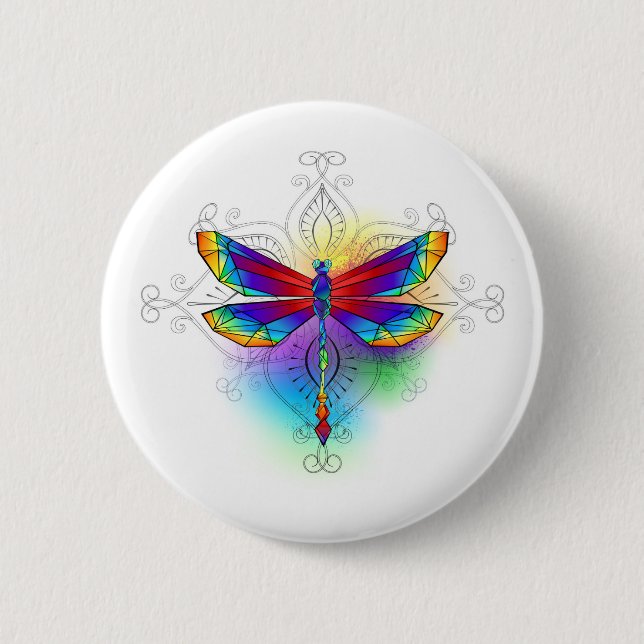 Rainbow Polygonal Dragonfly Button (Vorderseite)