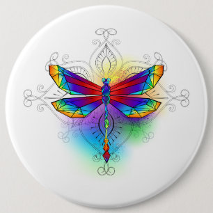 Rainbow Polygonal Dragonfly Button