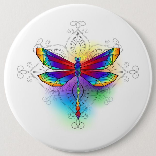 Rainbow Polygonal Dragonfly Button (Vorderseite)