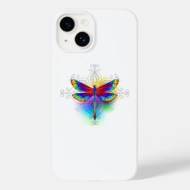 Rainbow Polygonal Dragonfly Case-Mate iPhone 14 Hülle (Rückseite)