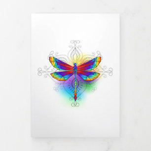 Rainbow Polygonal Dragonfly Dreifach Gefaltete Ankündigung