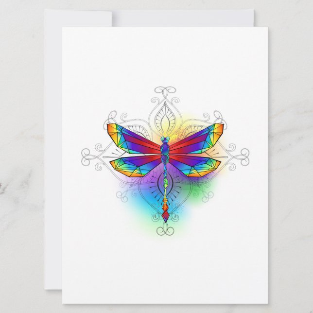 Rainbow Polygonal Dragonfly Einladung (Vorderseite)