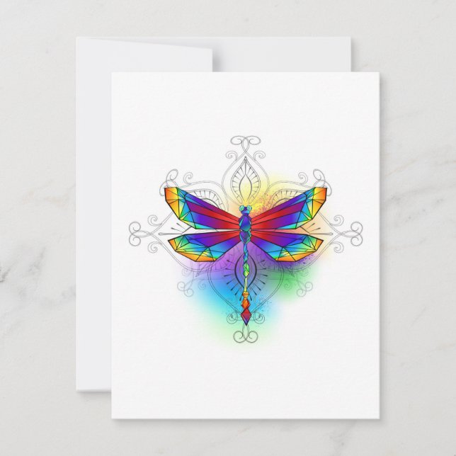 Rainbow Polygonal Dragonfly Feiertagskarte (Vorderseite)