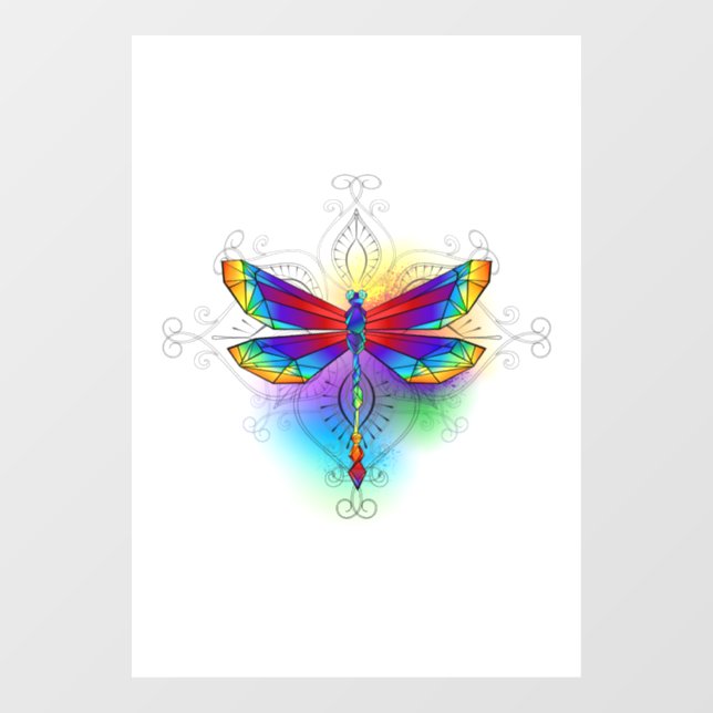 Rainbow Polygonal Dragonfly Fensteraufkleber (Blatt)