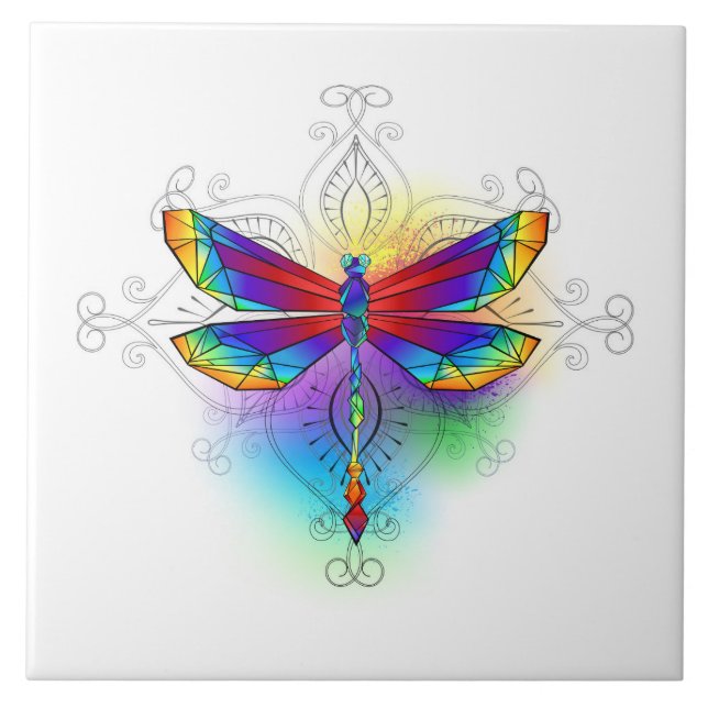 Rainbow Polygonal Dragonfly Fliese (Vorderseite)