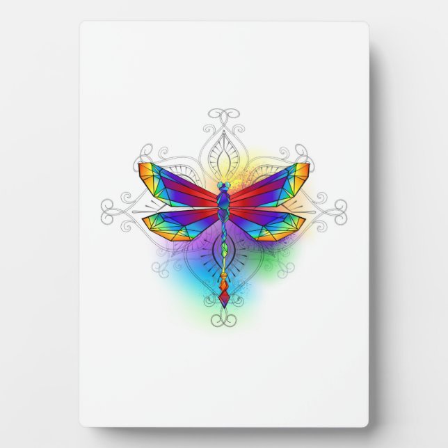Rainbow Polygonal Dragonfly Fotoplatte (Vorderseite)