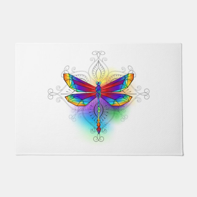 Rainbow Polygonal Dragonfly Fußmatte (Vorderseite)
