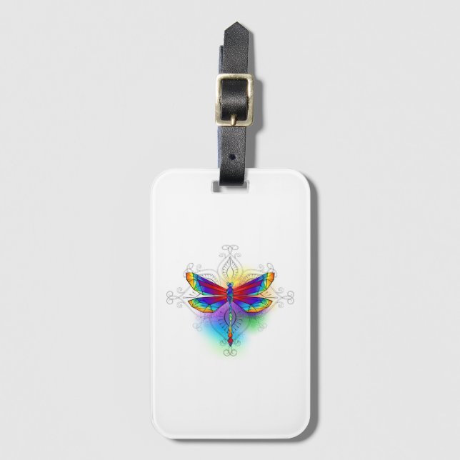 Rainbow Polygonal Dragonfly Gepäckanhänger (Vorderseite Vertikal)