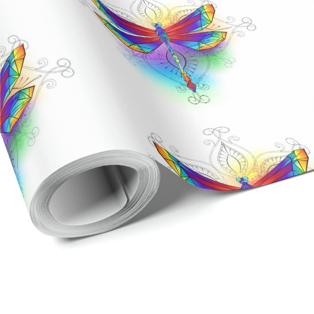 Rainbow Polygonal Dragonfly Geschenkpapier (Rolleneckpunkt)