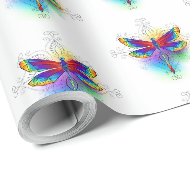 Rainbow Polygonal Dragonfly Geschenkpapier (Rolleneckpunkt)