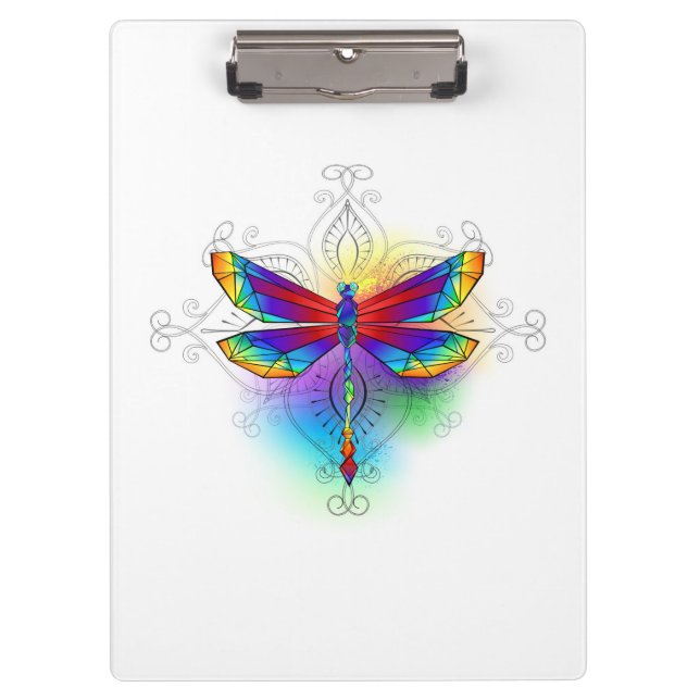 Rainbow Polygonal Dragonfly Klemmbrett (Vorderseite)