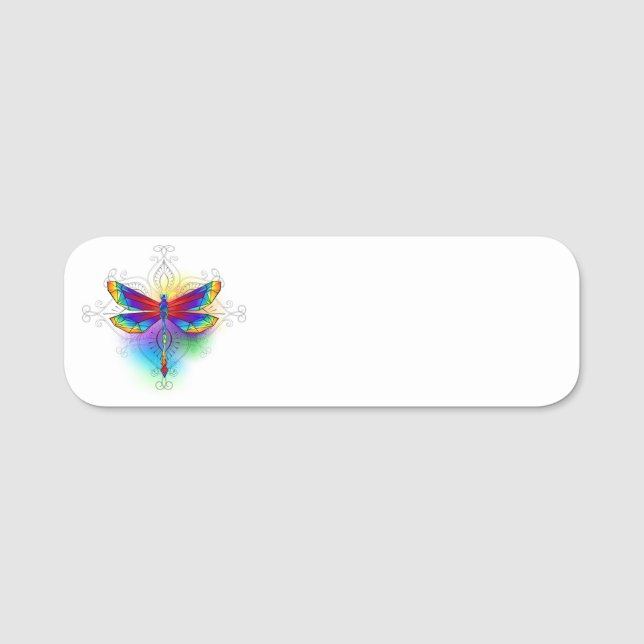 Rainbow Polygonal Dragonfly Namensschild (Vorderseite)