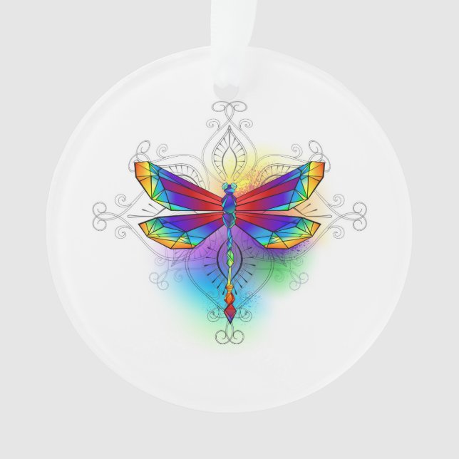 Rainbow Polygonal Dragonfly Ornament (Vorderseite)