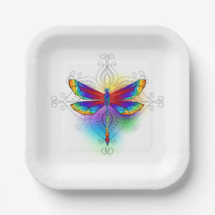 Rainbow Polygonal Dragonfly Pappteller