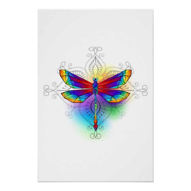 Rainbow Polygonal Dragonfly Poster (Vorderseite)