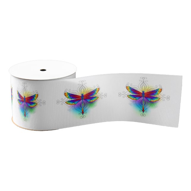 Rainbow Polygonal Dragonfly Ripsband (Spule)