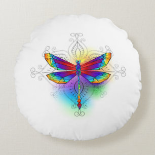 Rainbow Polygonal Dragonfly Rundes Kissen