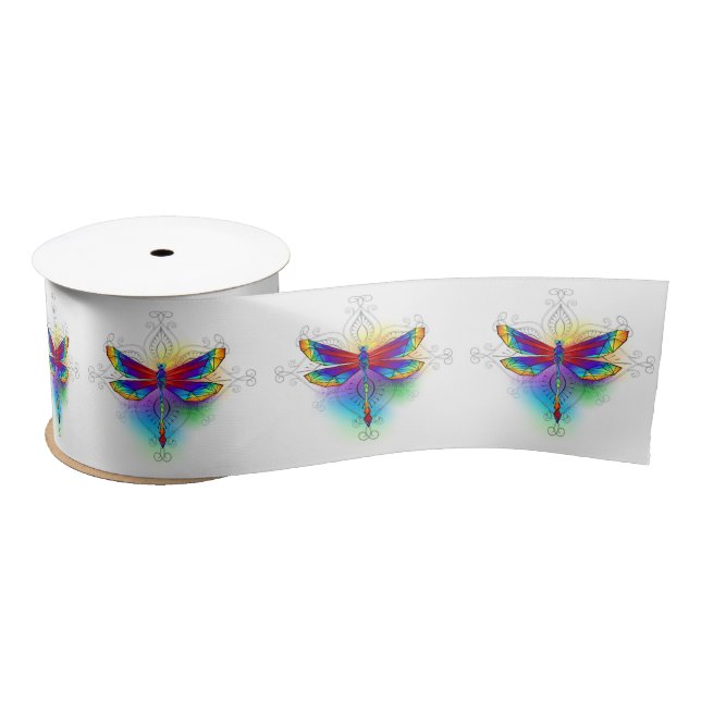 Rainbow Polygonal Dragonfly Satinband (Spule)