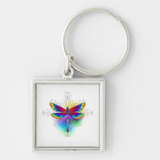 Rainbow Polygonal Dragonfly Schlüsselanhänger (Vorne)