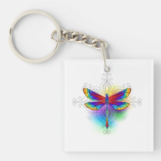 Rainbow Polygonal Dragonfly Schlüsselanhänger (Vorderseite)