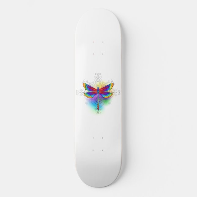 Rainbow Polygonal Dragonfly Skateboard (Vorderseite)