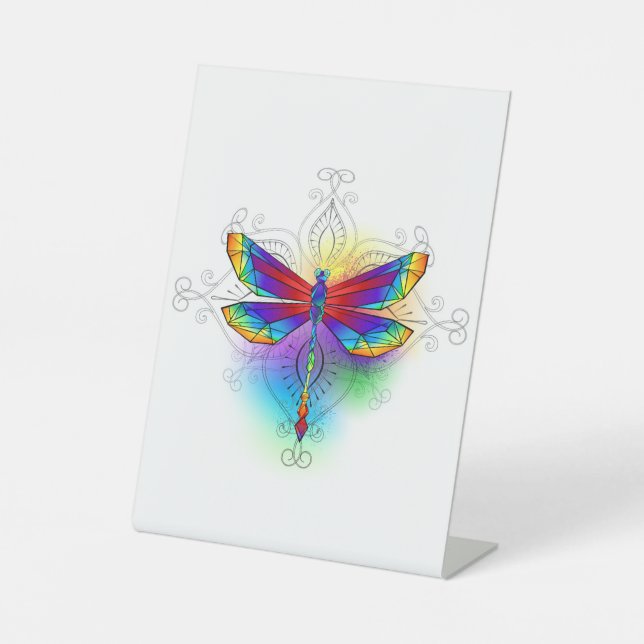 Rainbow Polygonal Dragonfly Sockelschild (Vorderseite)