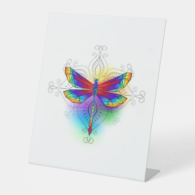Rainbow Polygonal Dragonfly Sockelschild (Vorderseite)