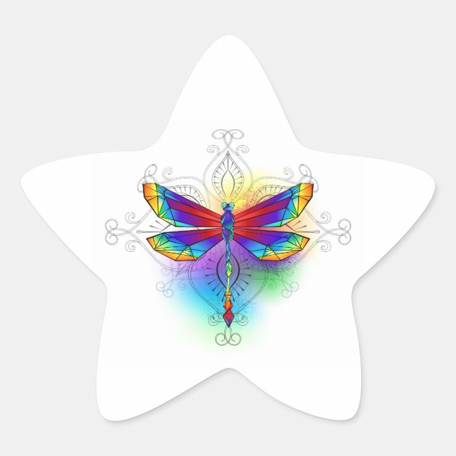 Rainbow Polygonal Dragonfly Stern-Aufkleber (Vorderseite)