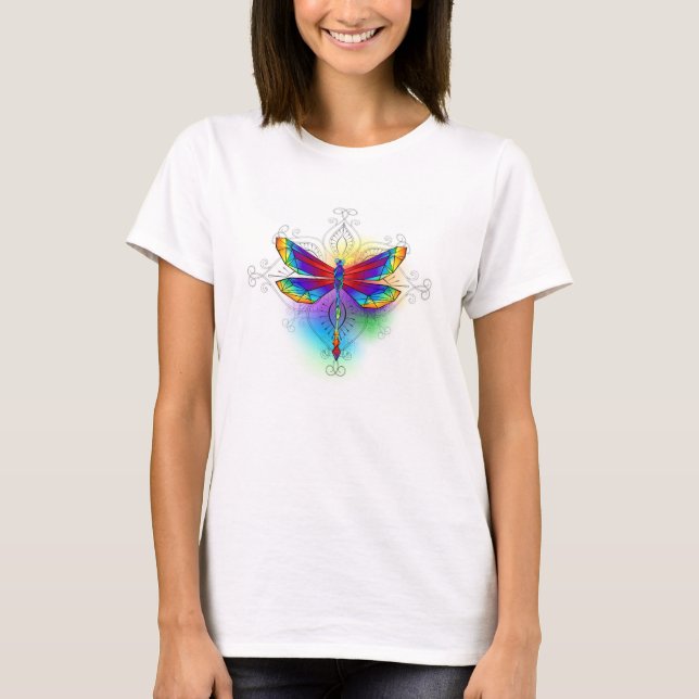 Rainbow Polygonal Dragonfly T-Shirt (Vorderseite)