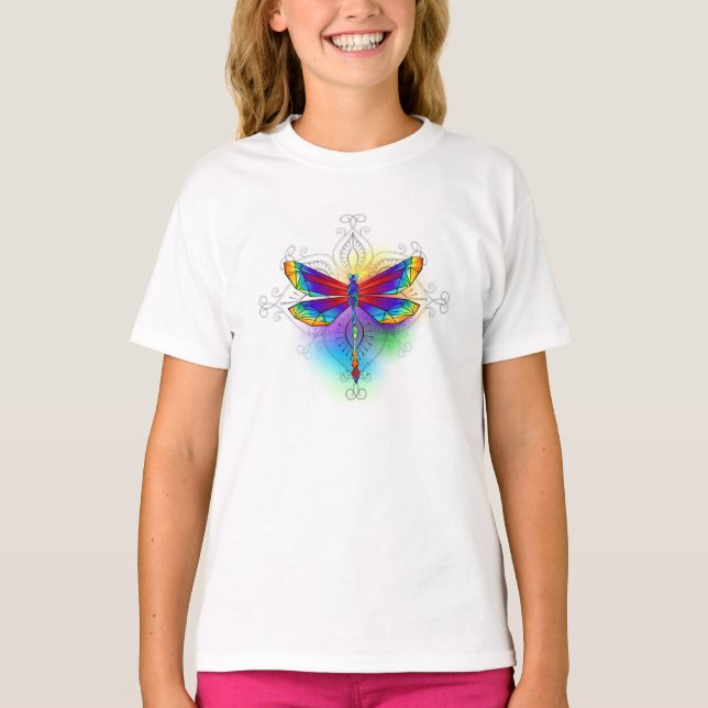 Rainbow Polygonal Dragonfly T-Shirt (Vorderseite)
