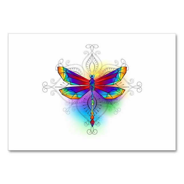 Rainbow Polygonal Dragonfly Tischnummer (Vorderseite)