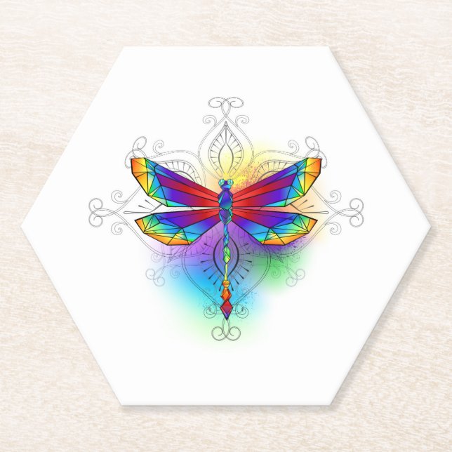 Rainbow Polygonal Dragonfly Untersetzer (Vorderseite)