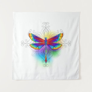 Rainbow Polygonal Dragonfly Wandteppich