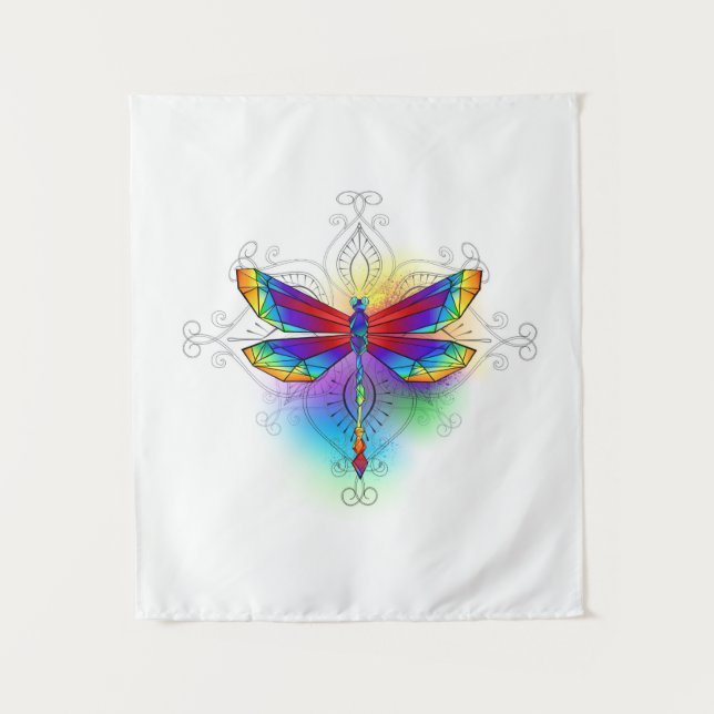 Rainbow Polygonal Dragonfly Wandteppich (Vorderseite)