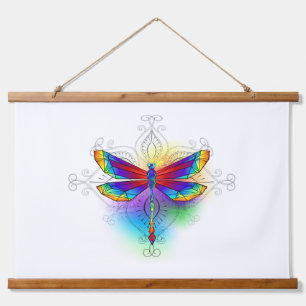 Rainbow Polygonal Dragonfly Wandteppich Mit Holzrahmen