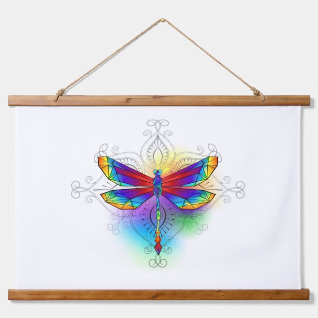 Rainbow Polygonal Dragonfly Wandteppich Mit Holzrahmen (Vorne)