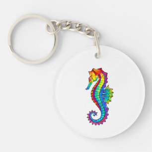 Rainbow Polygonal Seahorse Schlüsselanhänger