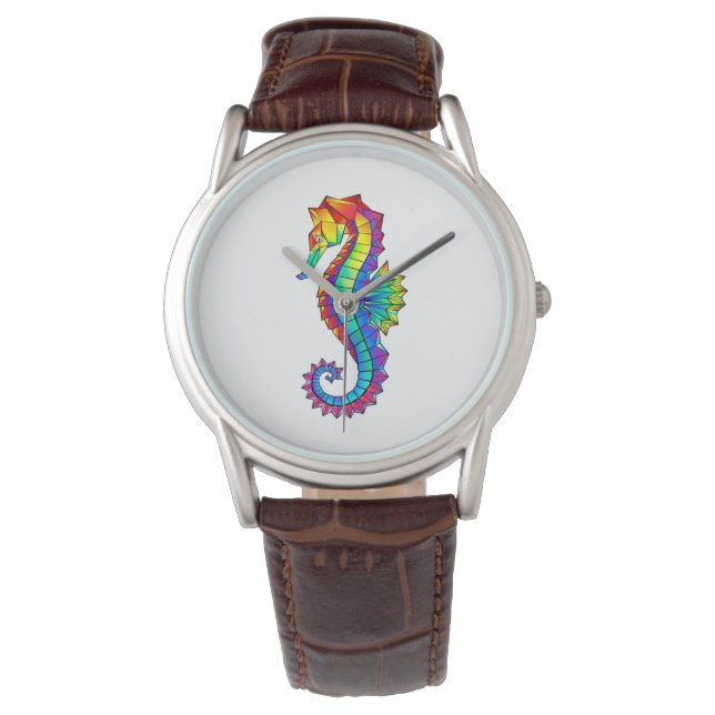Rainbow Polygonal Seepferd Armbanduhr (Vorderseite)