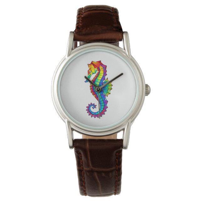 Rainbow Polygonal Seepferd Armbanduhr (Vorderseite)
