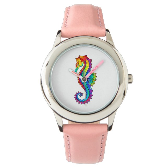 Rainbow Polygonal Seepferd Armbanduhr (Vorderseite)