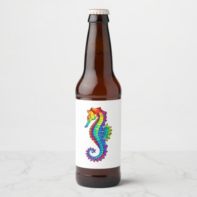 Rainbow Polygonal Seepferd Bierflaschenetikett (Vorderseite)